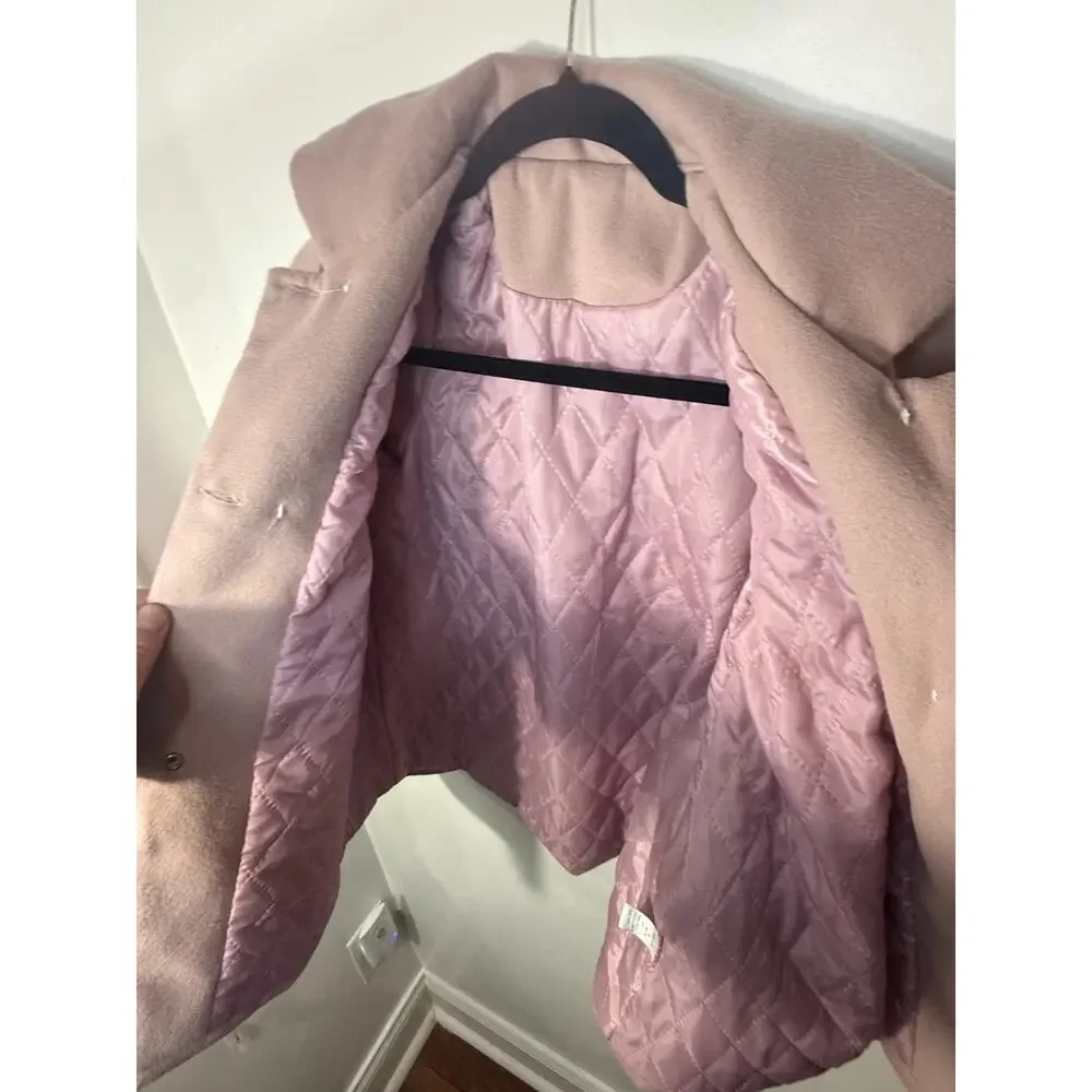 Girls Pink Dress Coat Size 8 (M/130) Quilted Lining Bow Detail Winter Jacket